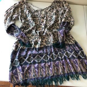 Frayed hem Bohemian tunic